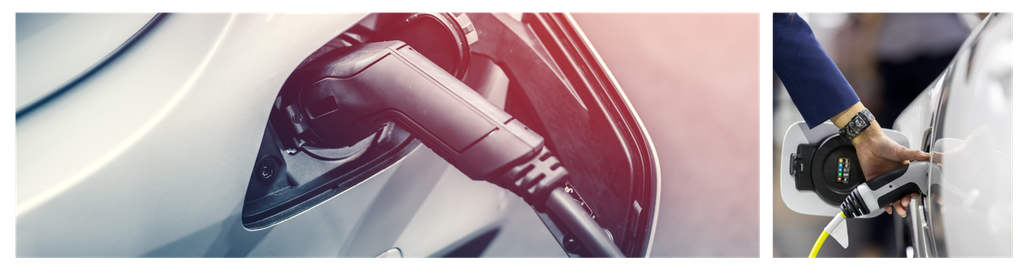 two images that show a vehicle being charged by an EV charger