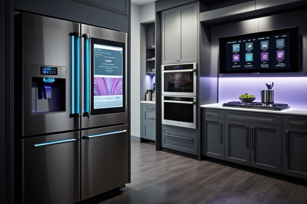 Modern electrical appliances in kitchen of home