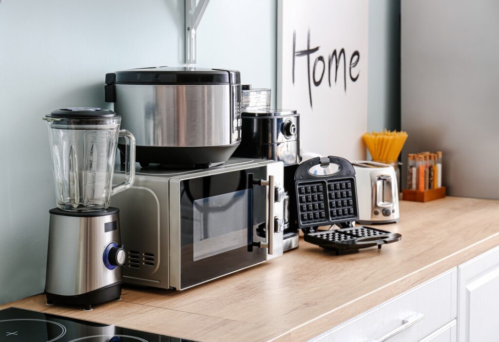 Electrical appliances grouped together in modern kitchen