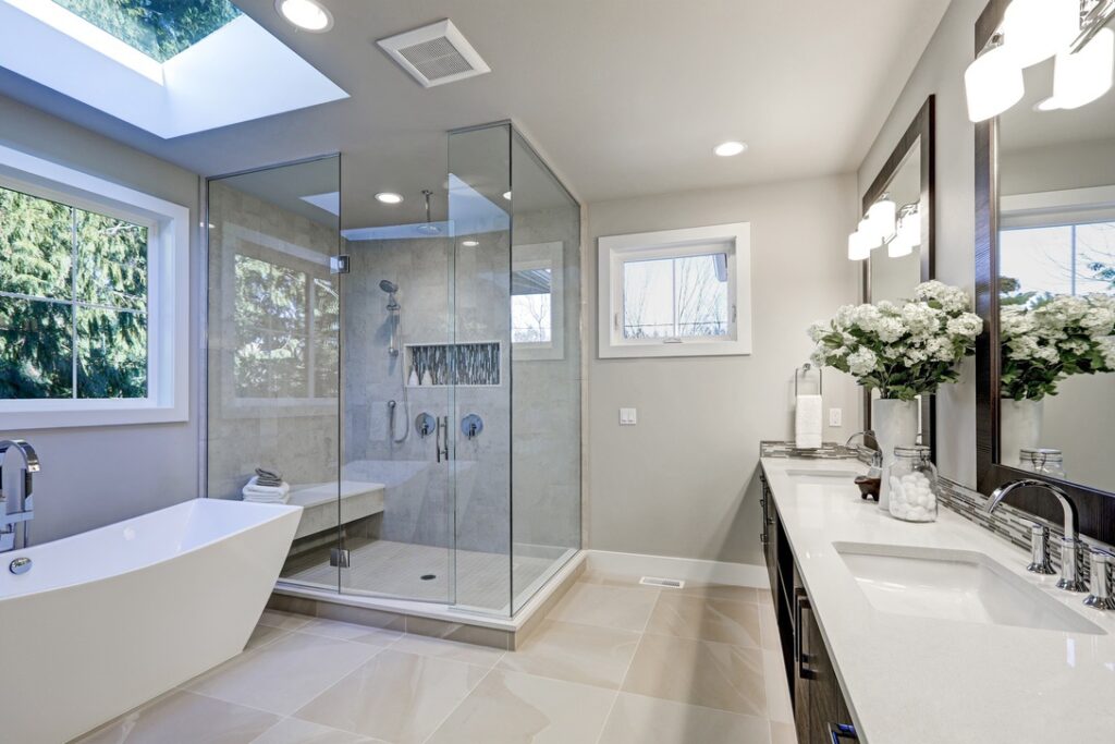 Mix of lighting styles in bathroom