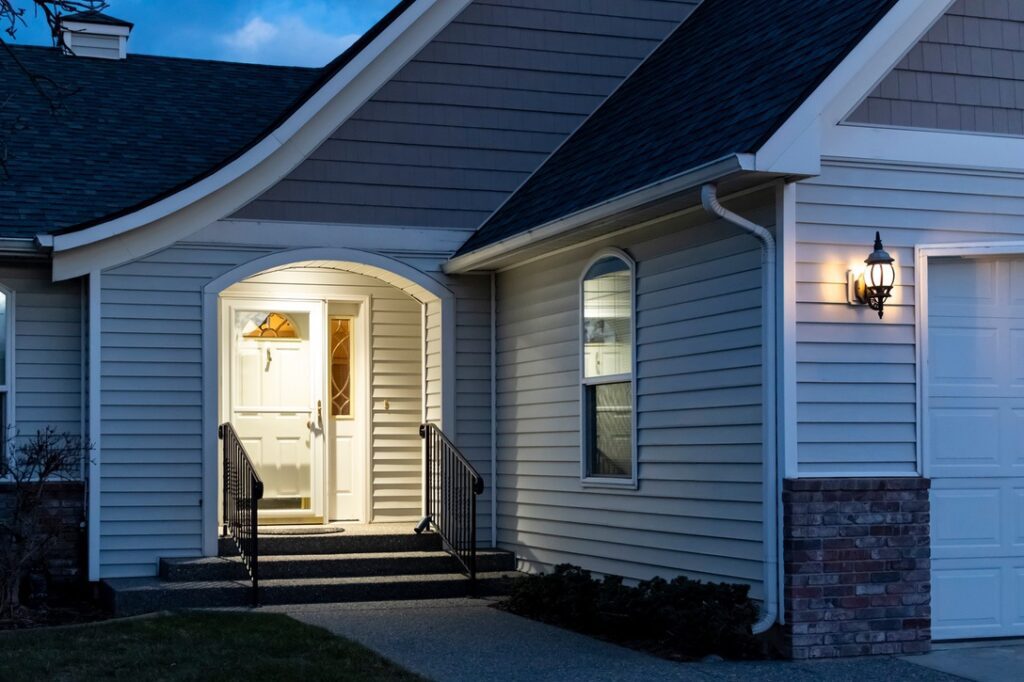 Lighting around doorway to home for extra security and compliance at night