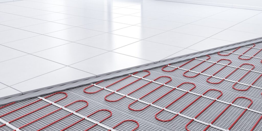 Electric underfloor heating system in Calgary bathroom